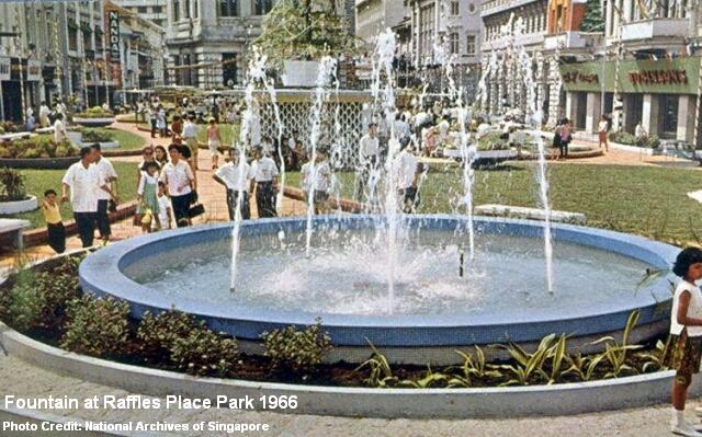 fountain at raffles place park 1966